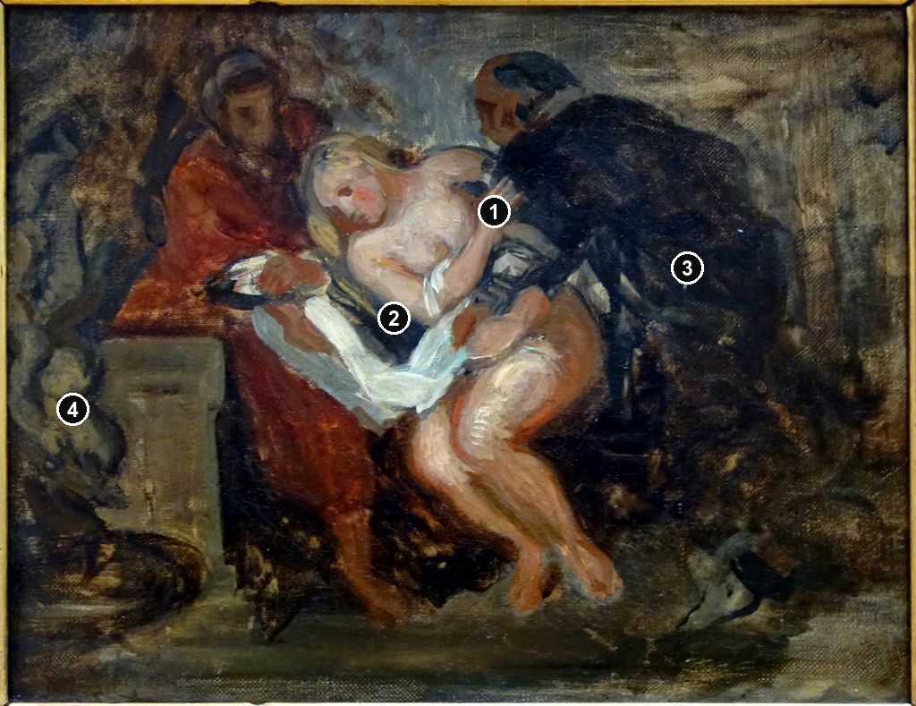 Annotated details from Susanna and the Elders by Eugène Delacroix